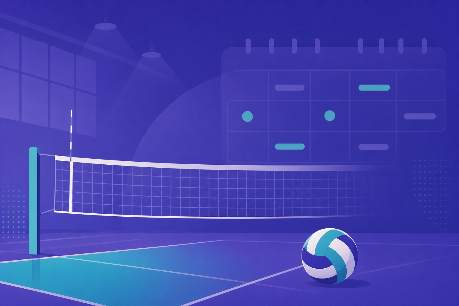 Illustration: Volleyballnetz in einer Sporthalle